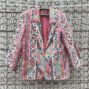 Vintage 90s CAC Pastel Southwestern Art Deco Boxy Oversize Blazer Size 16